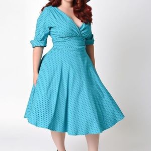 Teal & Black Dot Delores Swing Dress